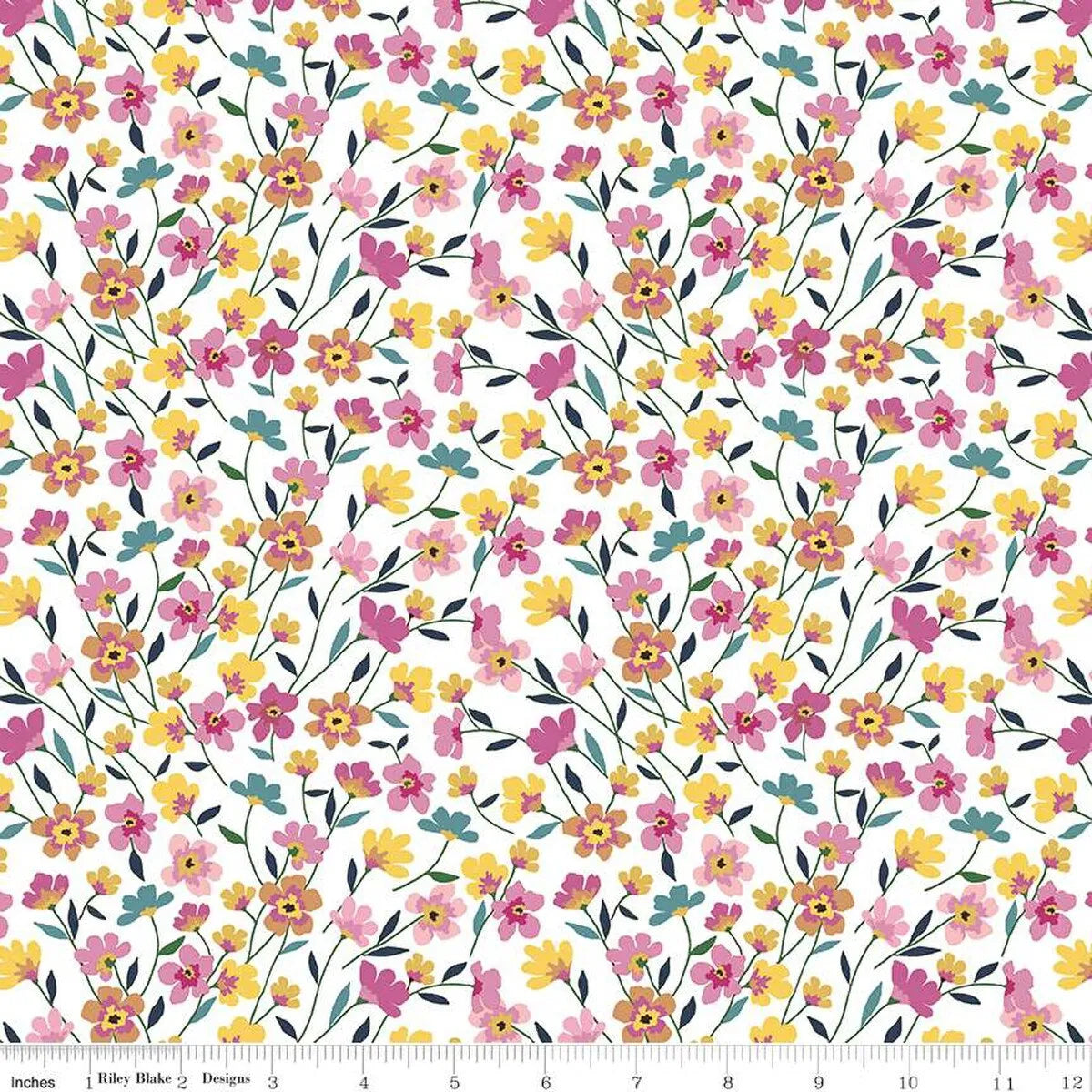 Morning Meadow White Flower Field Fabric Yardage