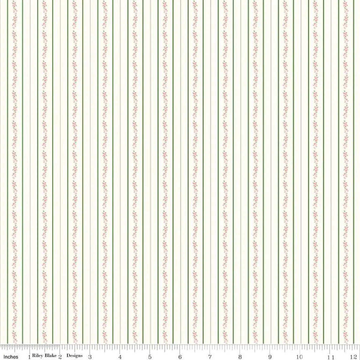 Bluegrass Charm Green Floral Stripe Fabric Yardage