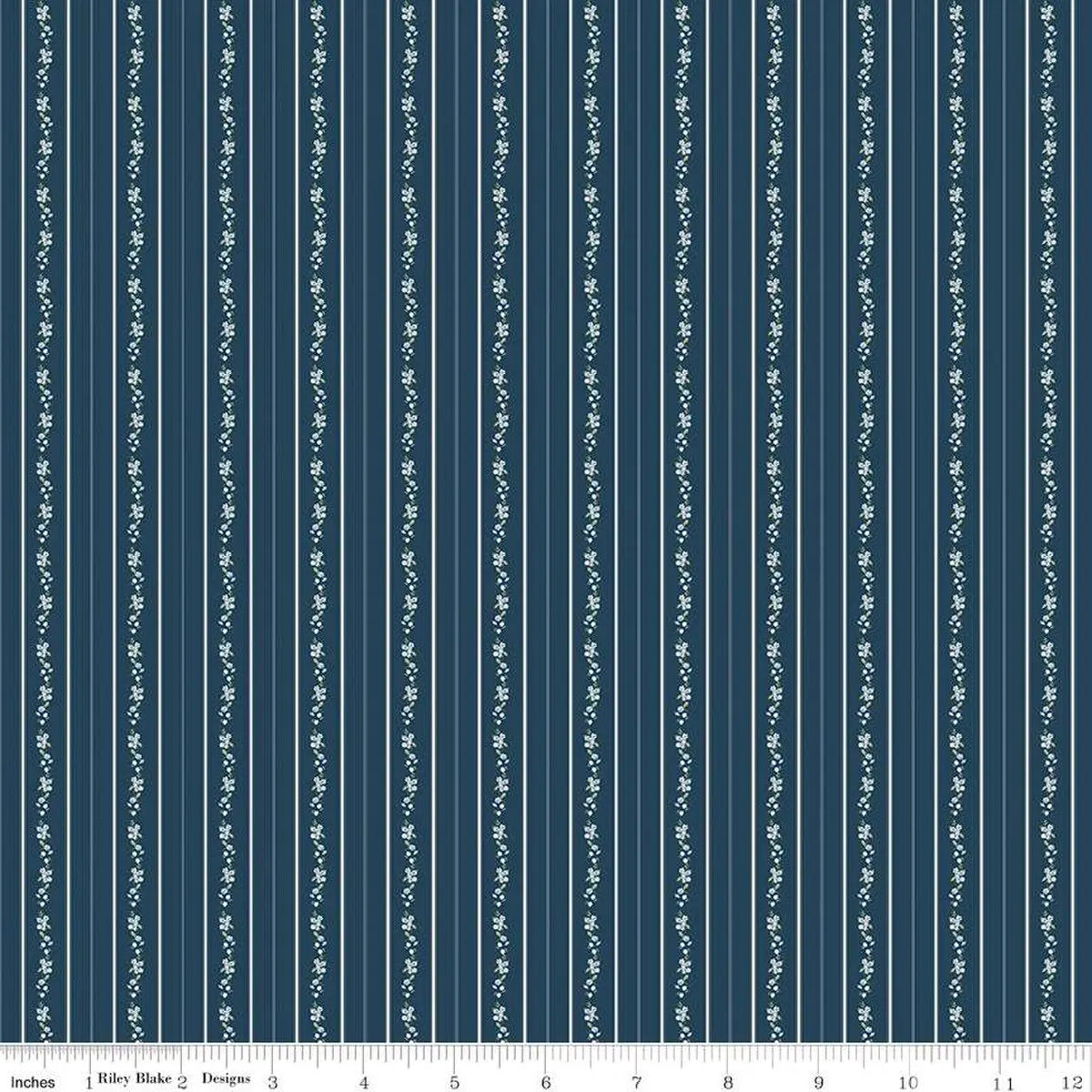 Bluegrass Charm Navy Floral Stripe Fabric Yardage