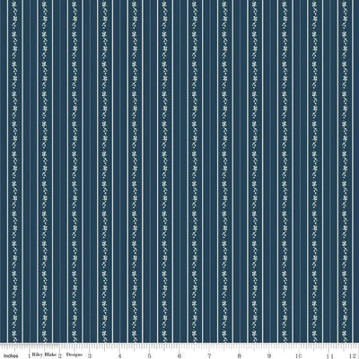 Bluegrass Charm Navy Floral Stripe Fabric Yardage