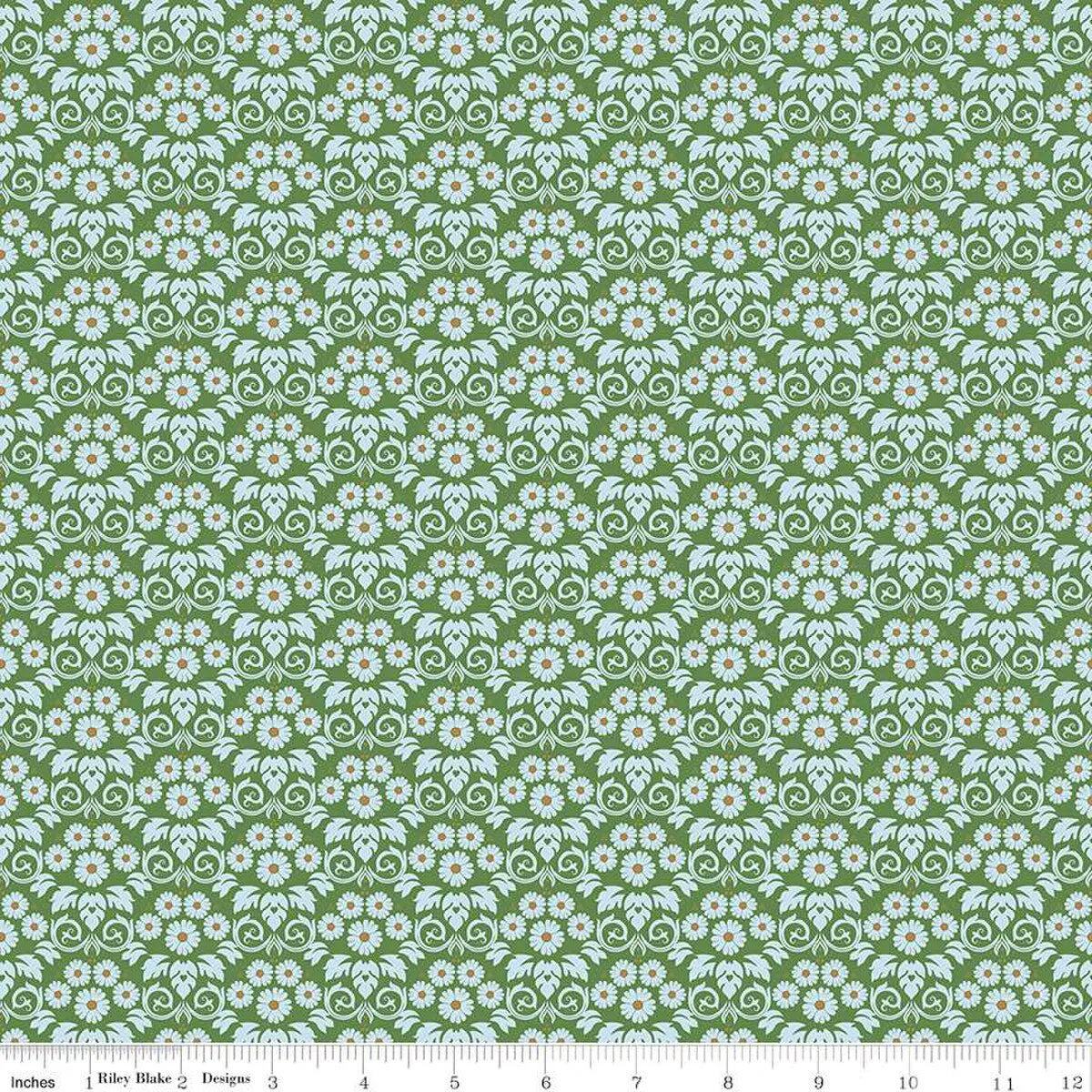 Bluegrass Charm Green Damask Stripe Fabric Yardage