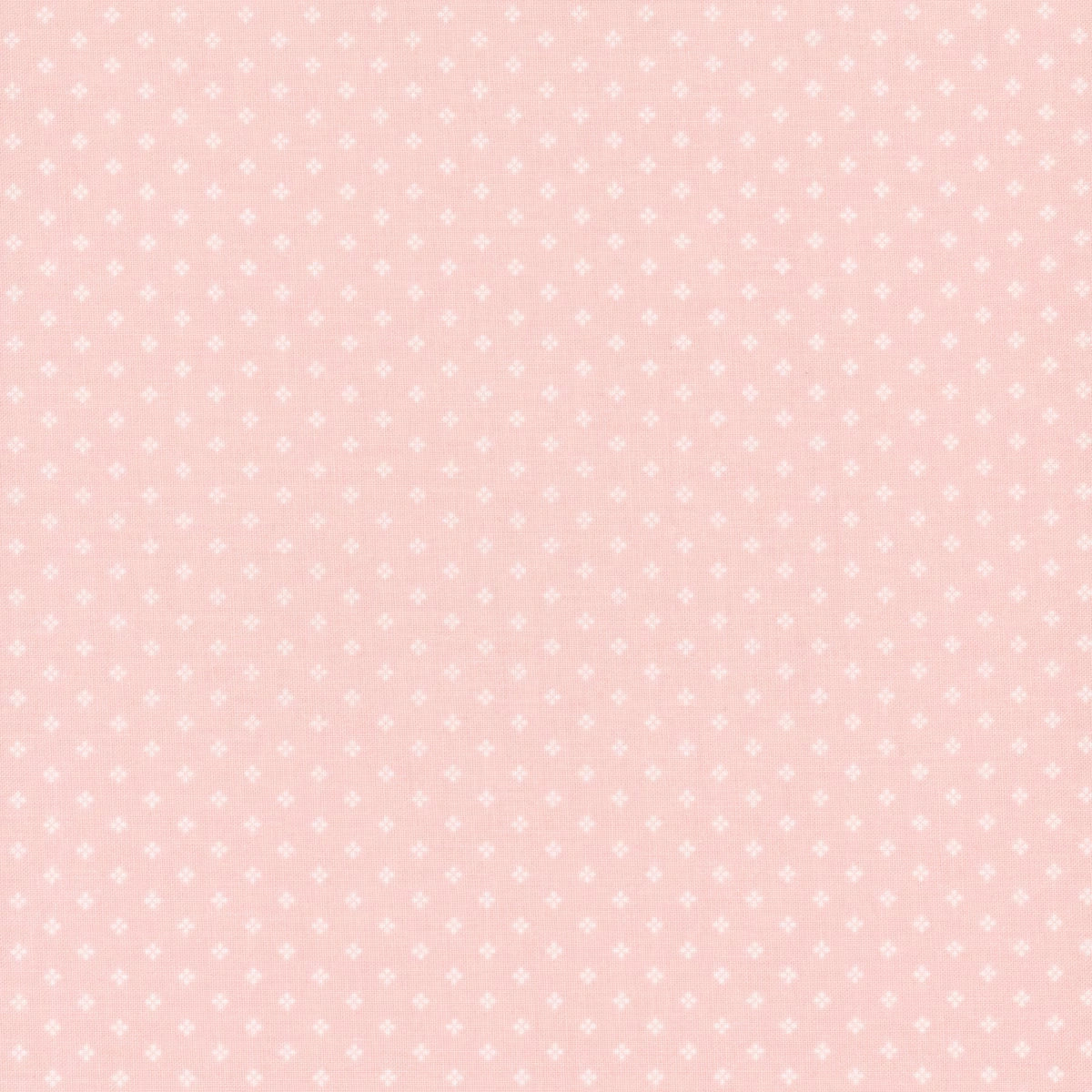 Soft light pink fabric with a subtle grid of small white crosses, offering a delicate pastel look—ideal for quilting or crafts. Enjoy charming style with Essence Blush Foils Fabric Yardage by Riley Blake.