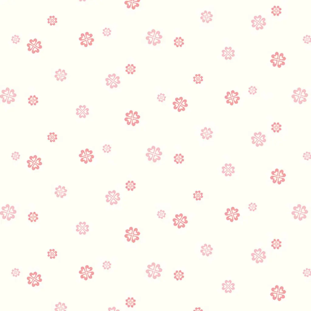 The Hush Hush 5 Love & Friendship Fabric Yardage features a seamless pattern of pink and red floral motifs on a light cream background, perfect for quilting and bringing a simple, delicate touch to your projects.