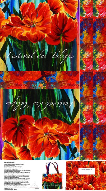 Tulip Festival Quinnie Canvas Tote Panel - image 2 - quilt fabric panel for quilting projects