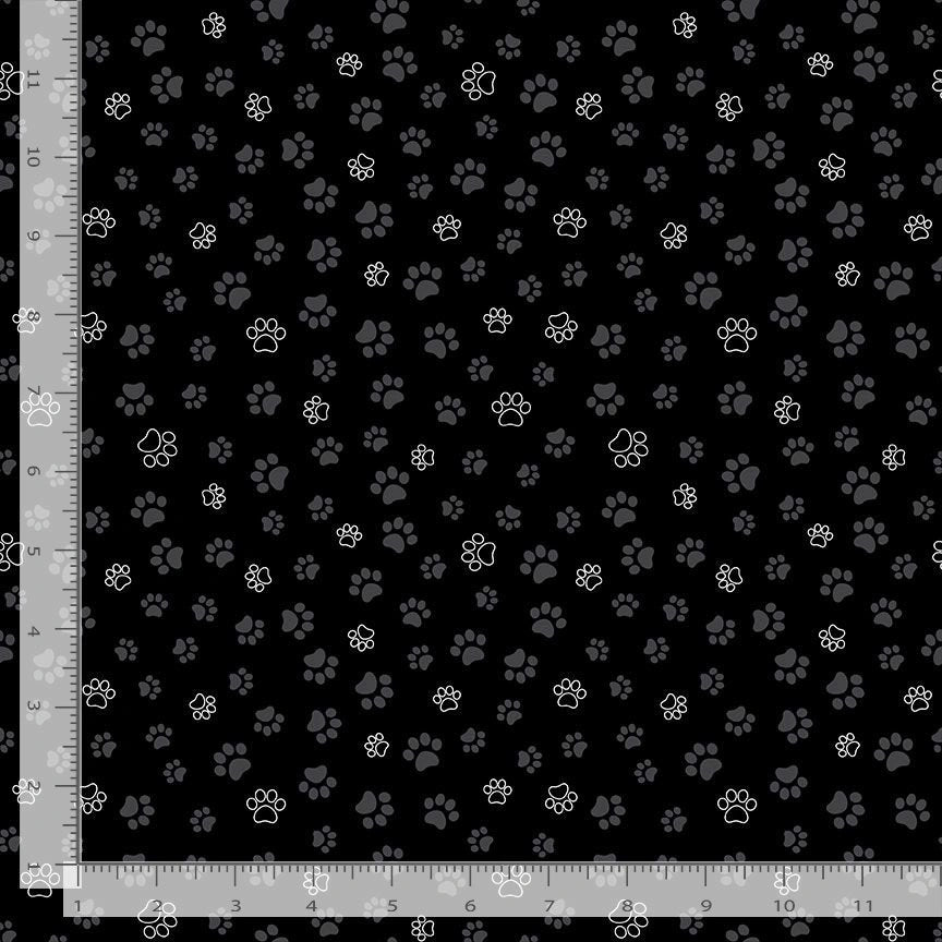 Smitten Kitten Black Cat Paws Fabric Yardage
