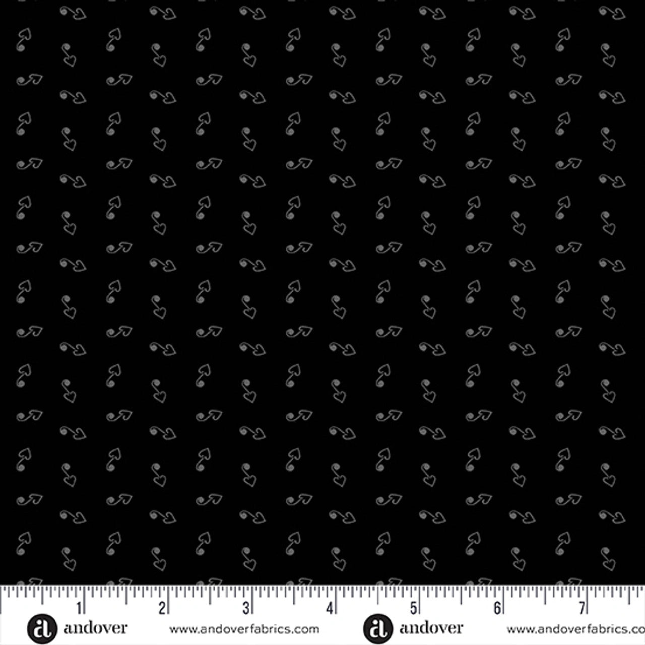 Century Black on Black II Black Hearts Fabric Yardage