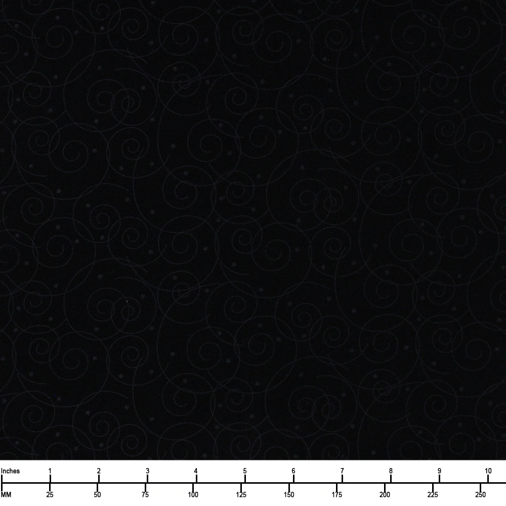 Century Black on Black Swirls and Stars Fabric Yardage