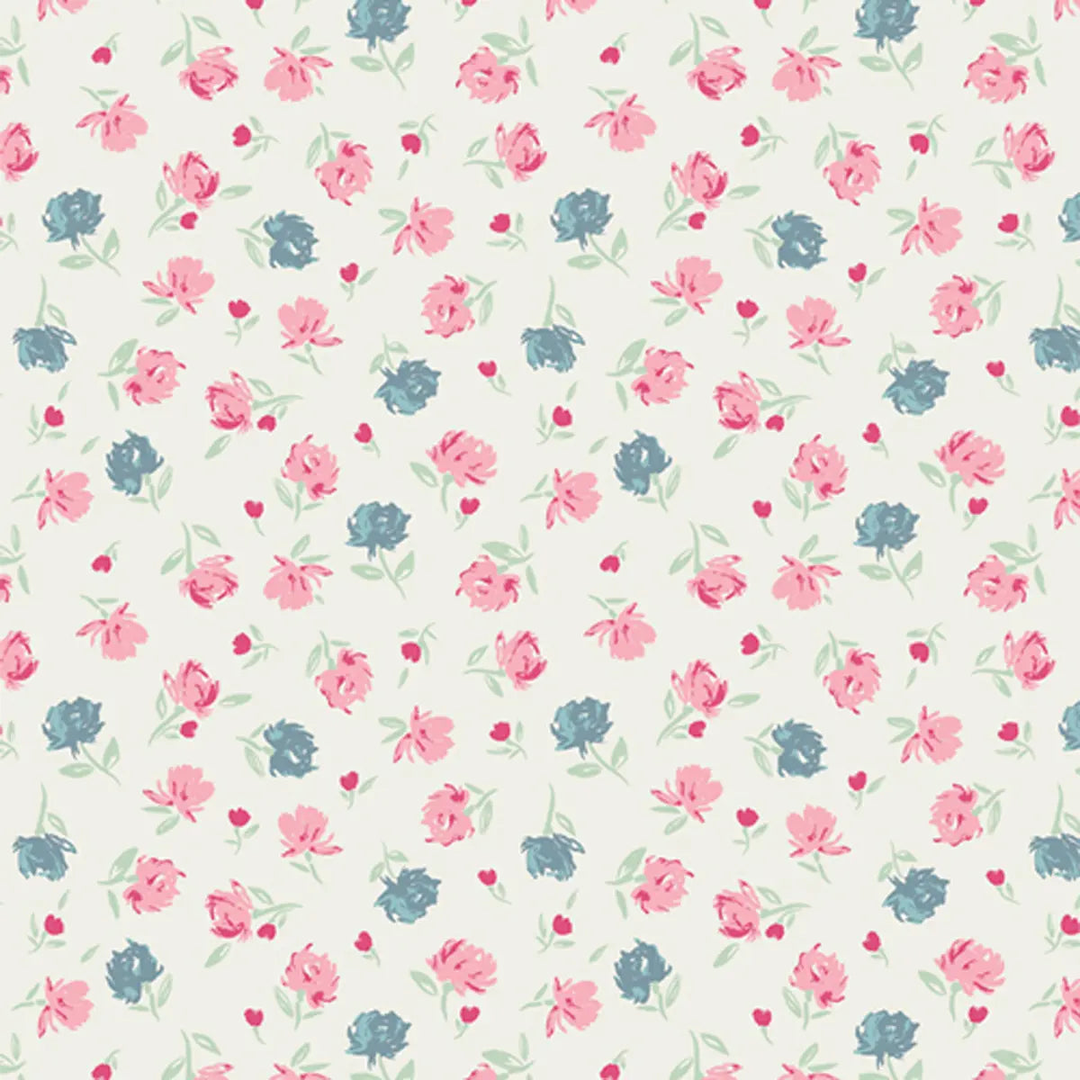 Romantica Pink on White Gentle Rosebuds Charm Fabric Yardage