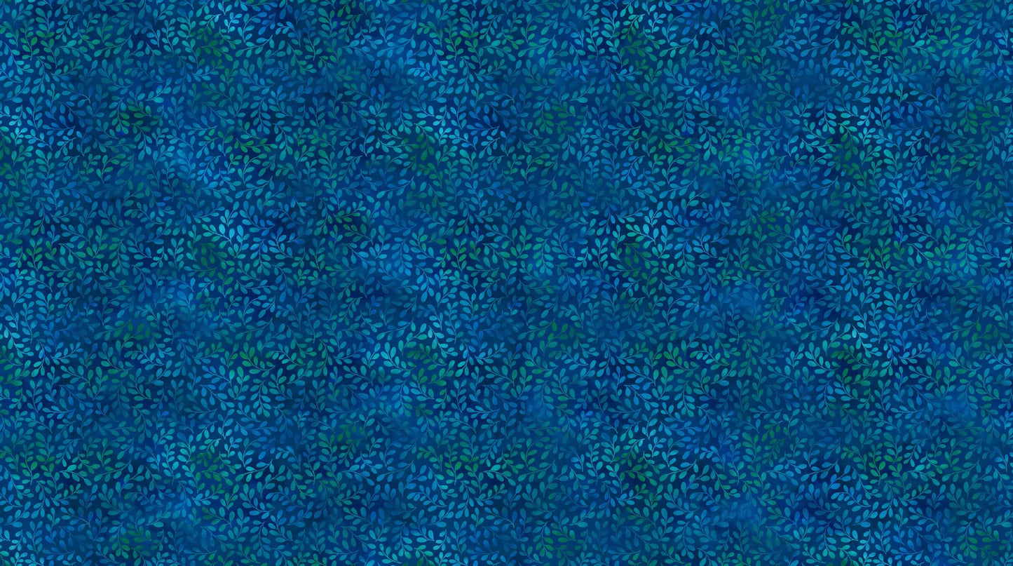 Boho Blooms Blue Leaves Fabric Yardage