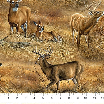 Birchwood Naturescapes Tan Multi Field of Deer Fabric Yardage by Northcott