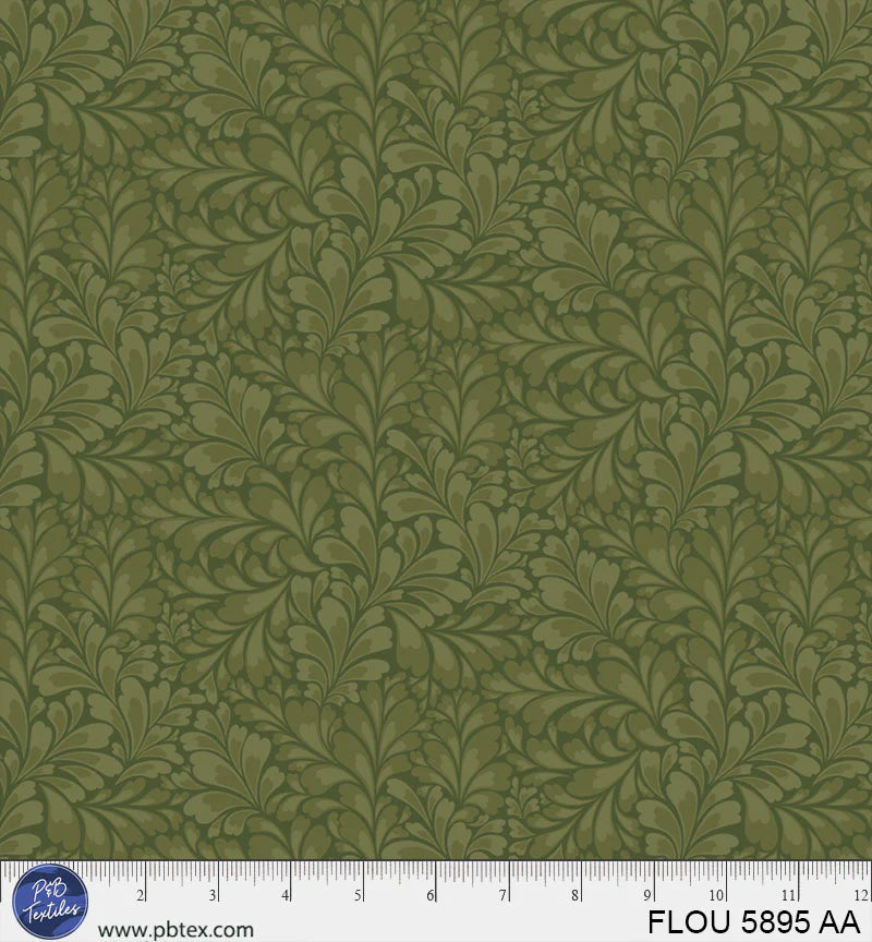 Flourish Dark Green Leaves Fabric Yardage