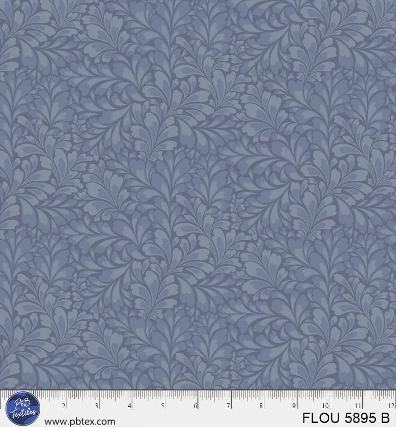 Flourish Blue Leaves Fabric Yardage