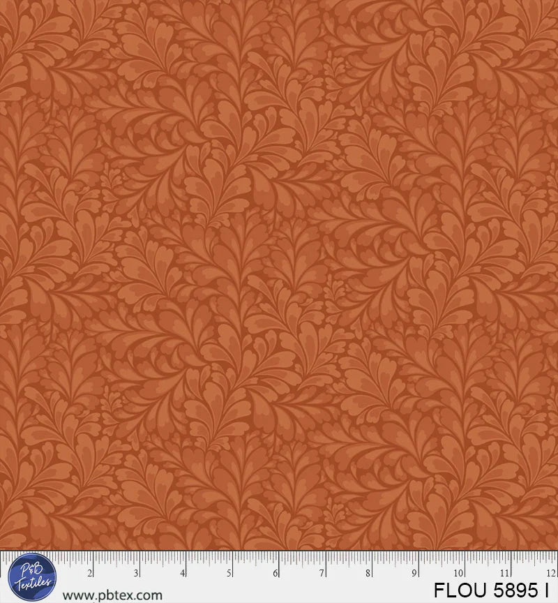 Flourish Orange Leaves Fabric Yardage