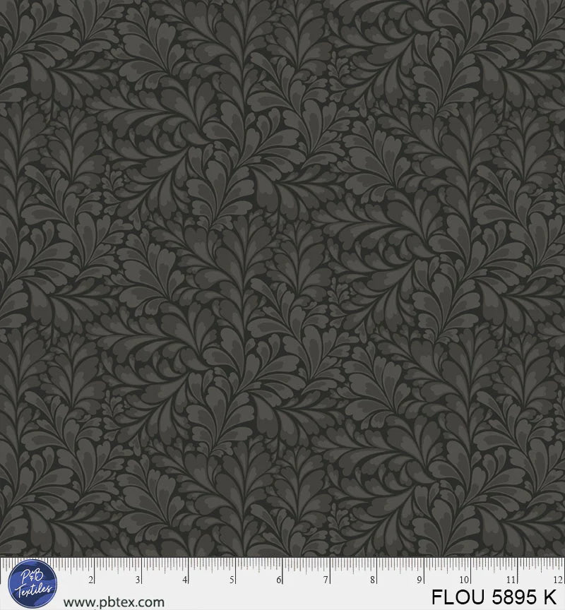 Flourish Black Leaves Fabric Yardage