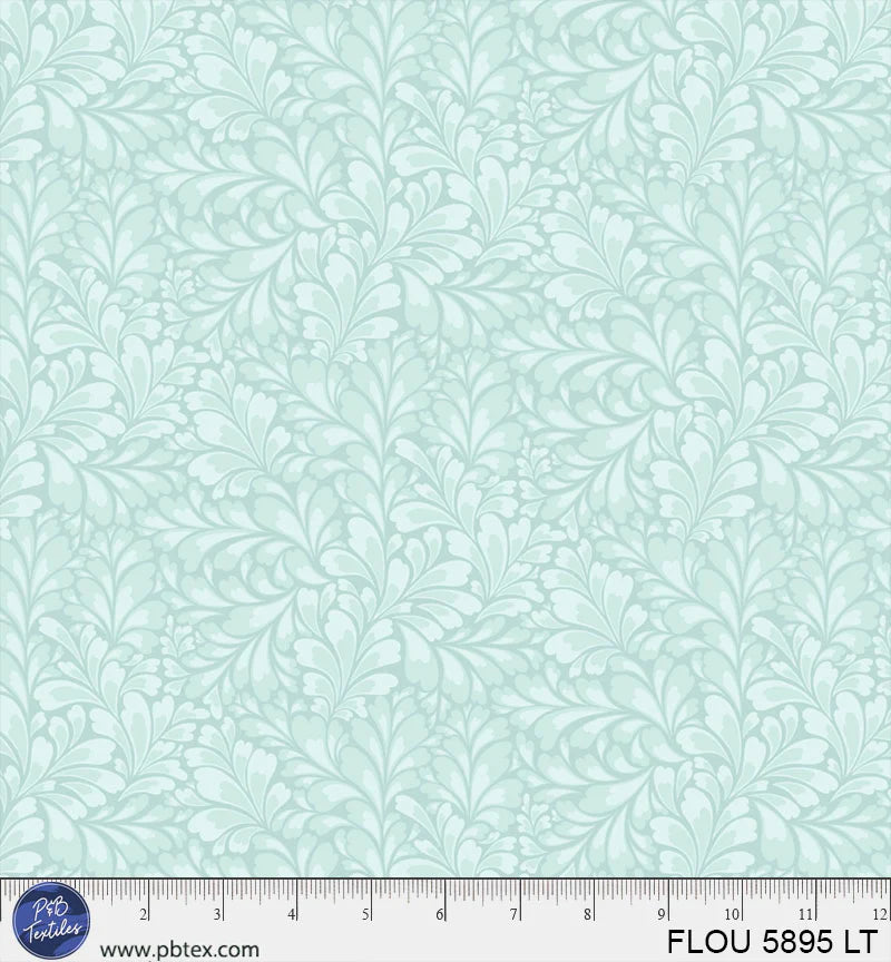 Flourish Light Teal Leaves Fabric Yardage