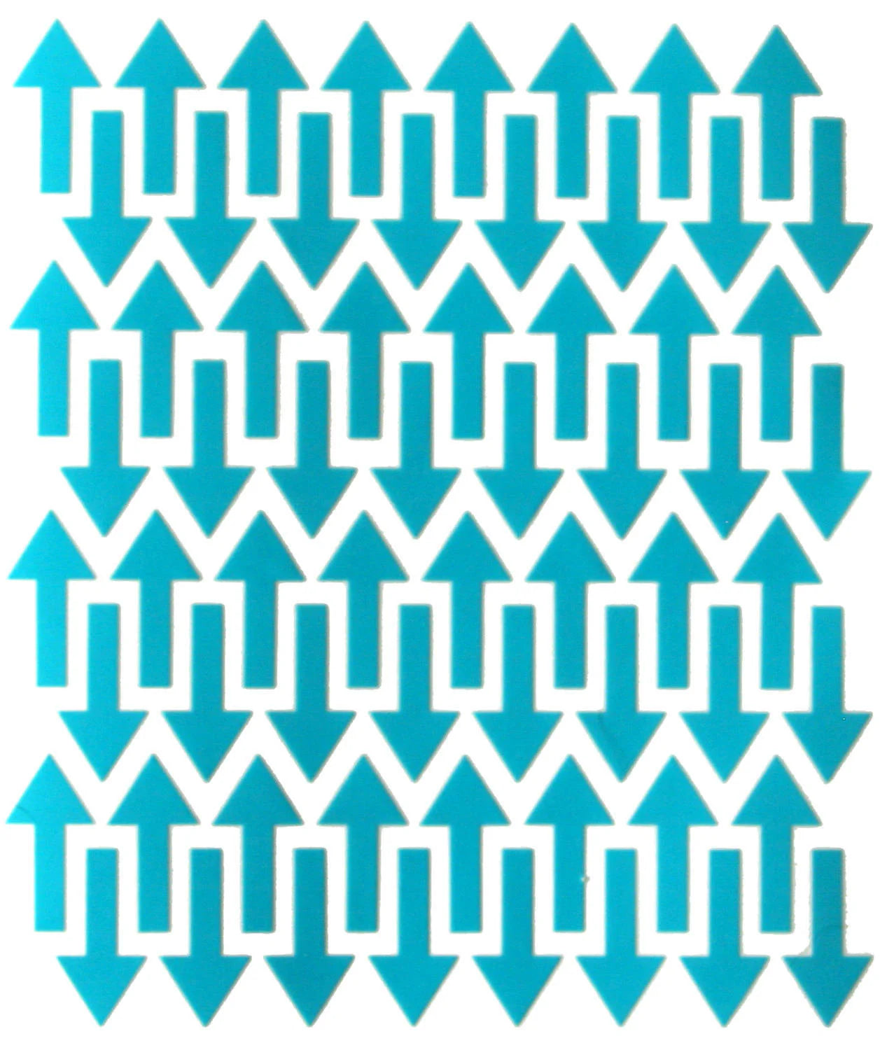 GEasy Ruler Stickers Tropical Brights Palette features blue arrows arranged in rows that alternate direction—odds point up, evens down—forming a quilting-inspired zigzag geometry on a crisp white background.