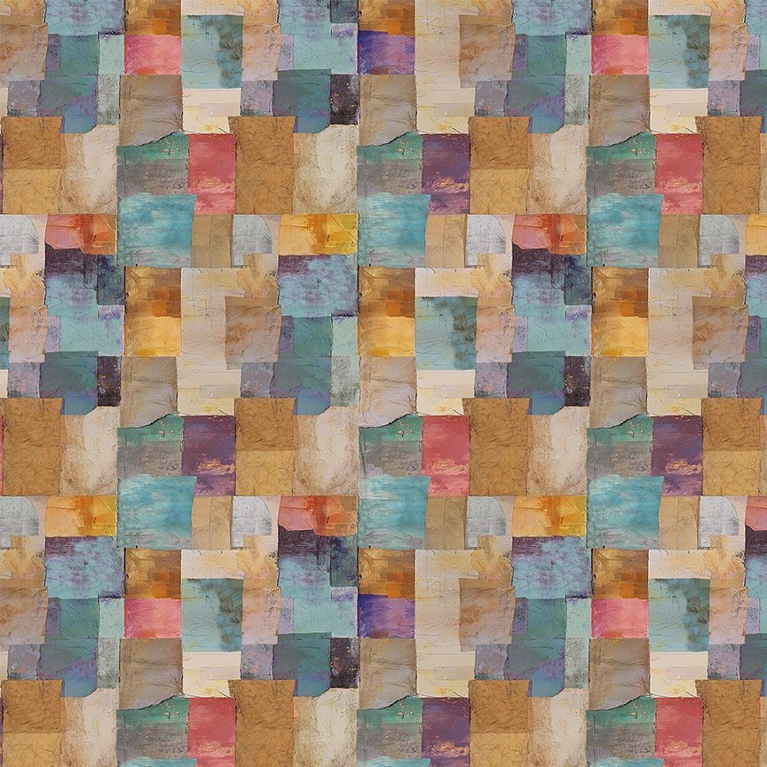 Feline Folk multi packed tiles fabric yardage quilting cotton