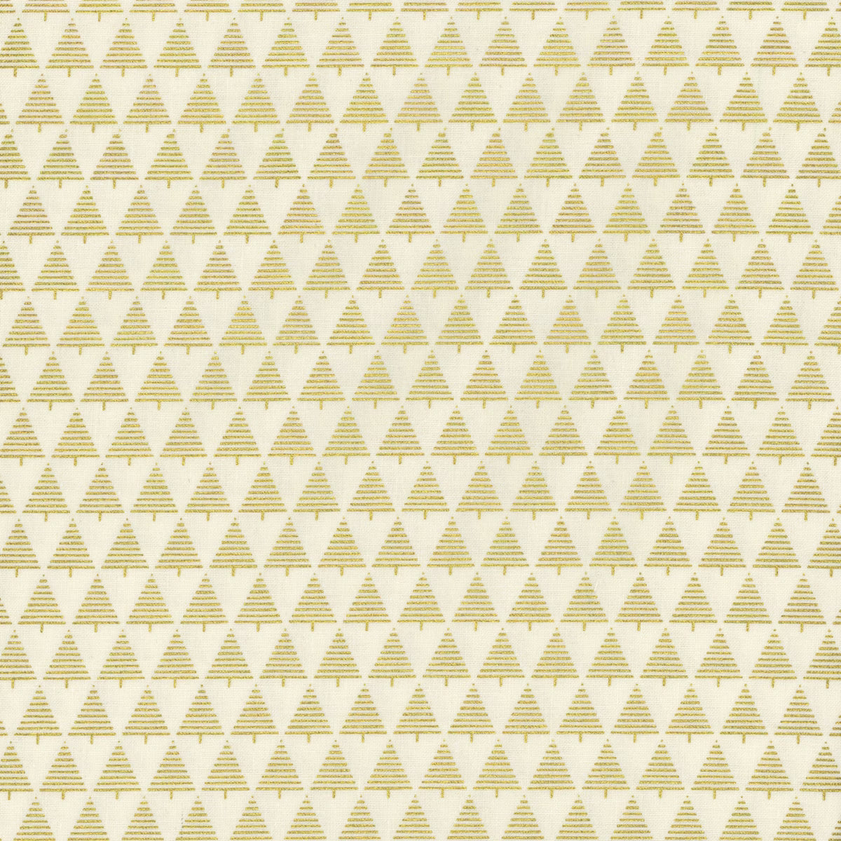 Holiday Blenders Cream Trees Metallic Fabric Yardage by Timeless Treasures features an elegant geometric design of small gold triangles with metallic accents on a cream background, perfect for Christmas or holiday season projects.