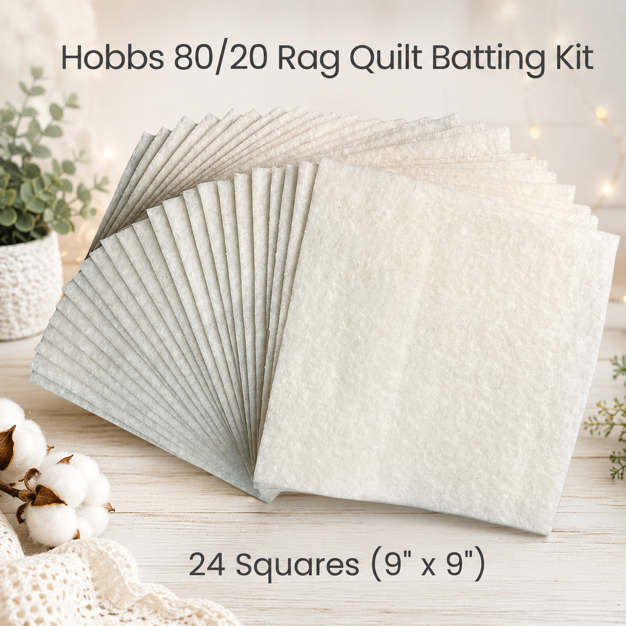 Hobbs 80/20 Rag Quilt Batting Kit - 24 Squares (9" x 9")