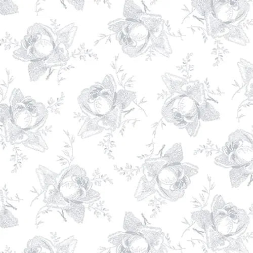 Quilter's Flour VI White on White Medium Stylized Rose Fabric Yardage