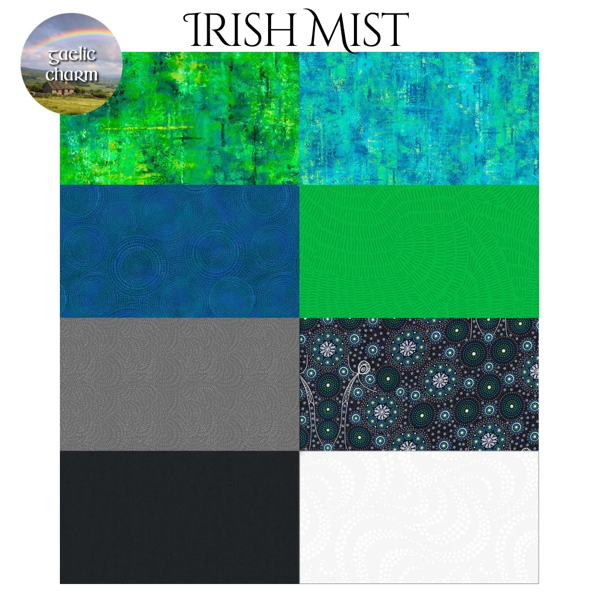 Irish Mist fabric swatches for Mystery Five-0 Gaelic Charm mystery quilt