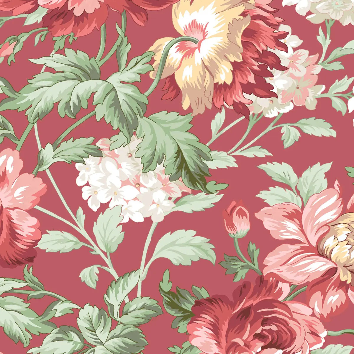 Regal Rose Red Floral Main Fabric Yardage