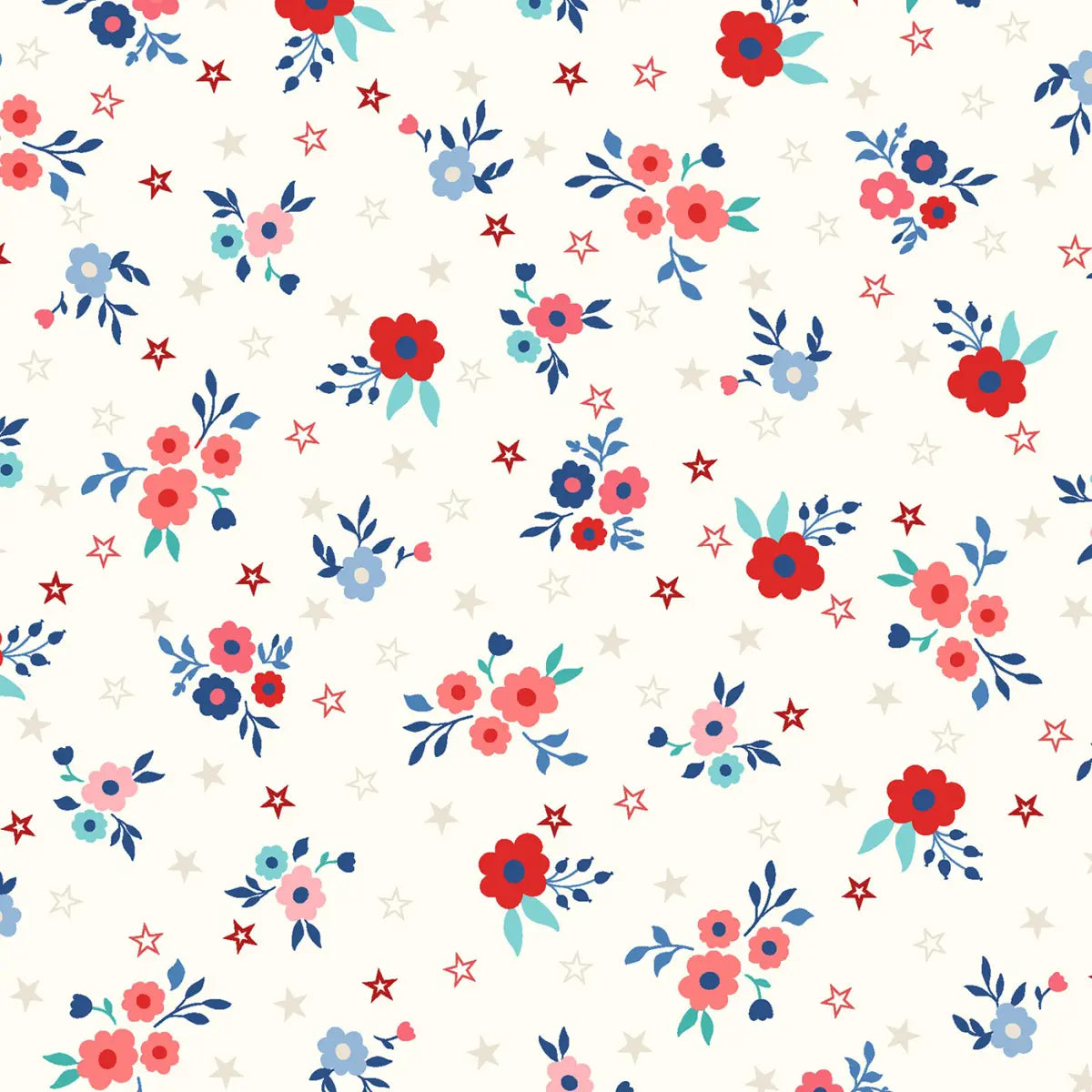 Star Spangled Beauty White Bouquets Fabric Yardage
