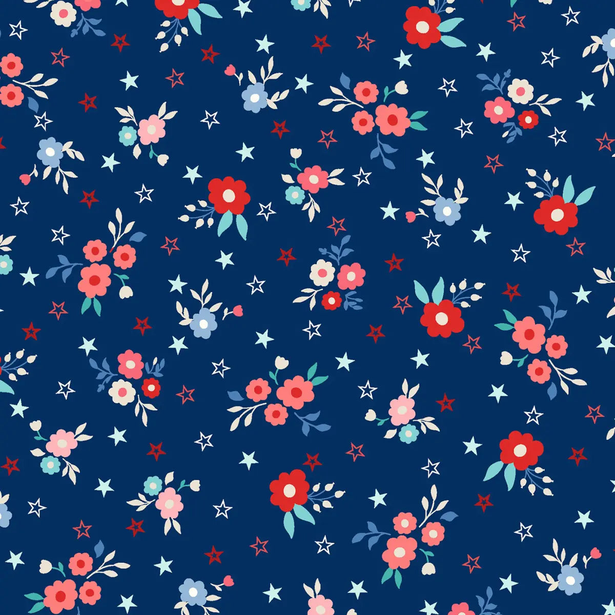 Star Spangled Beauty Navy Bouquets Fabric Yardage