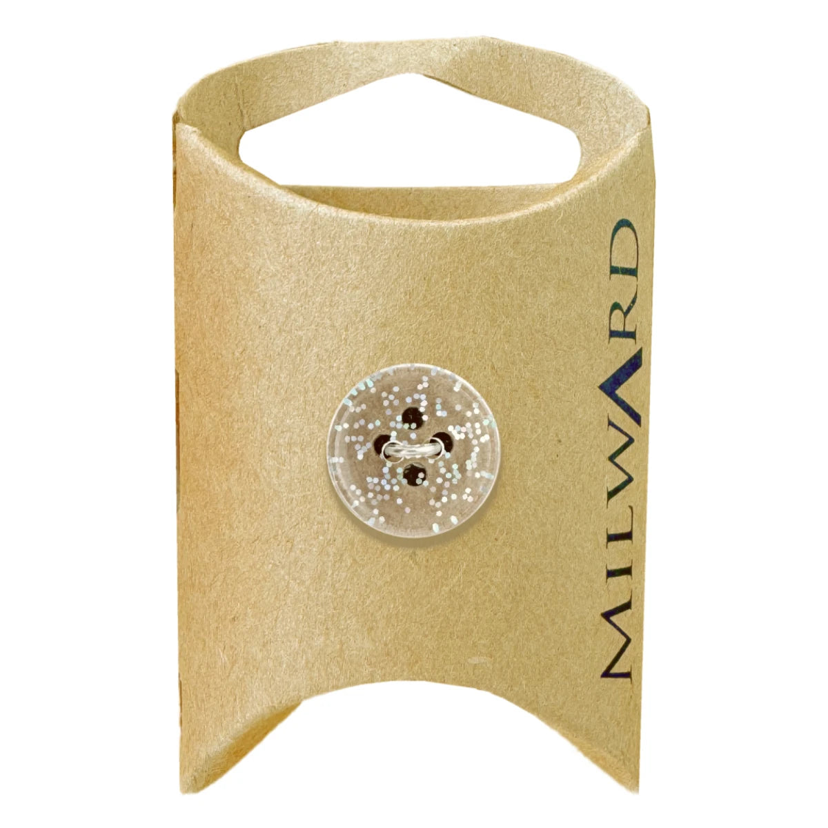 Milward Green Carded Silver 15mm (24L) Nylon 2-Hole Glitter Button