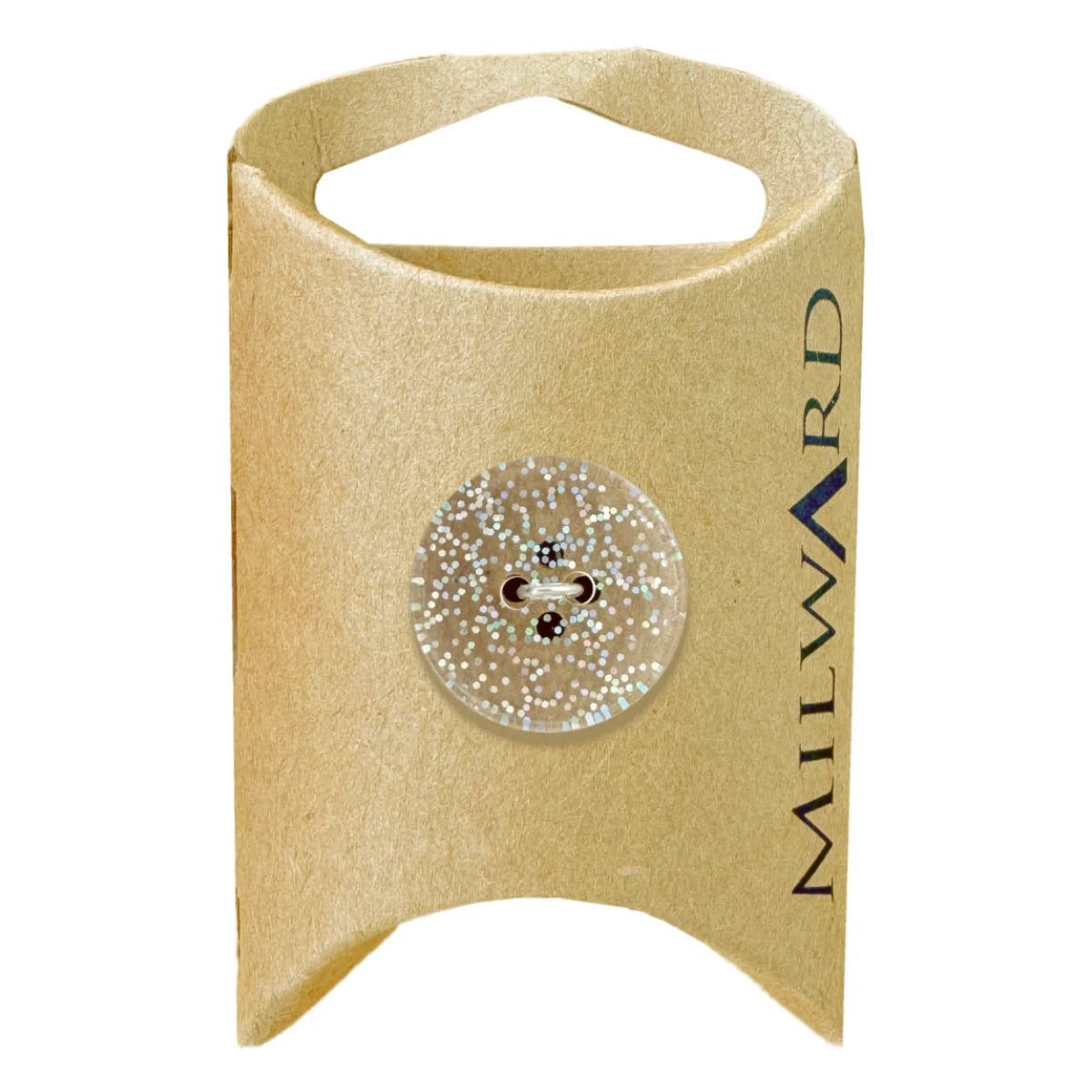Milward Green Carded Silver 19mm (30L) Nylon 2-Hole Glitter Button