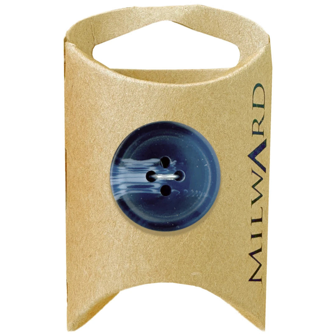 Milward Green Carded Blue 23mm (36L) Polyester 4-Hole Marble Edge Button