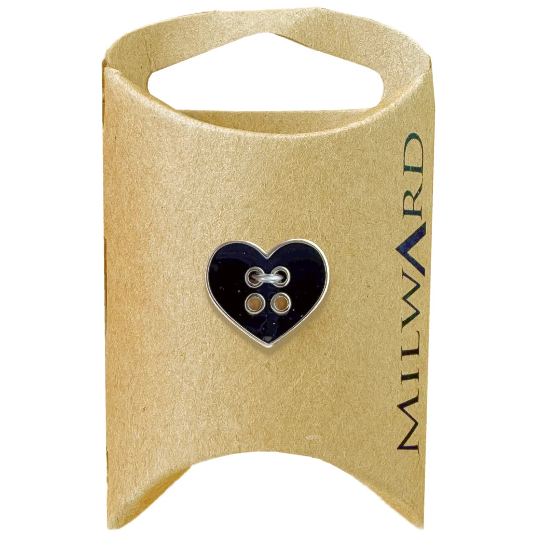Milward Green Carded Black 16mm (26L) ABS 4-Hole Gold Rim Heart Button