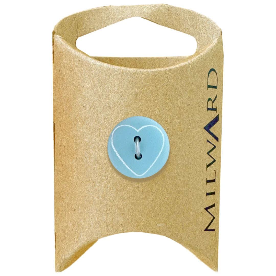 Milward Green Carded Baby Blue 15mm (24L) Polyester 2-Hole Heart Button
