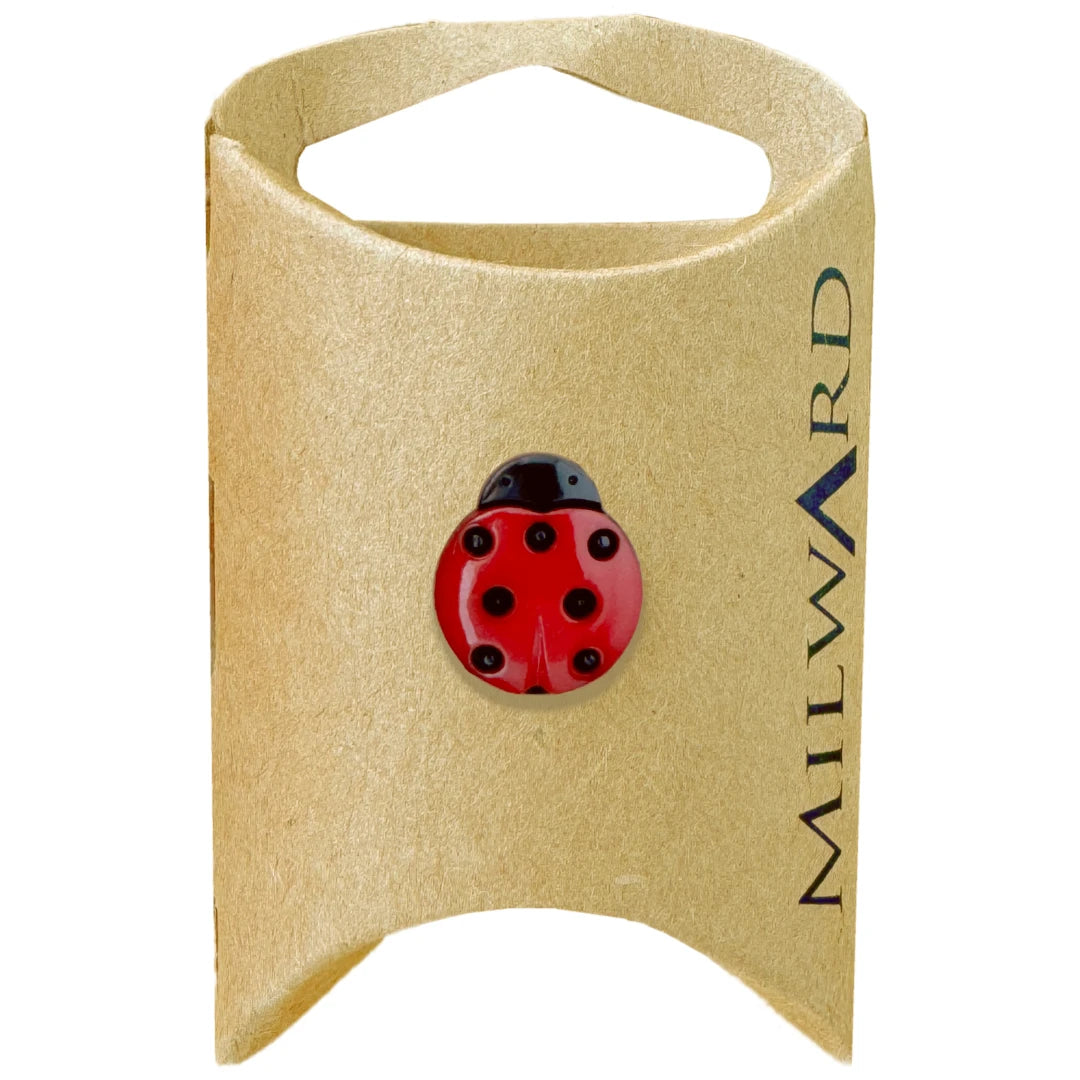 Milward Green Carded Red 15mm (24L) Nylon Shank Lady Bug Button