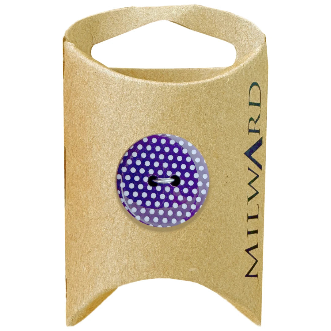 Milward Green Carded Purple 20mm (32L) Nylon 2-Hole Polka Dot Button