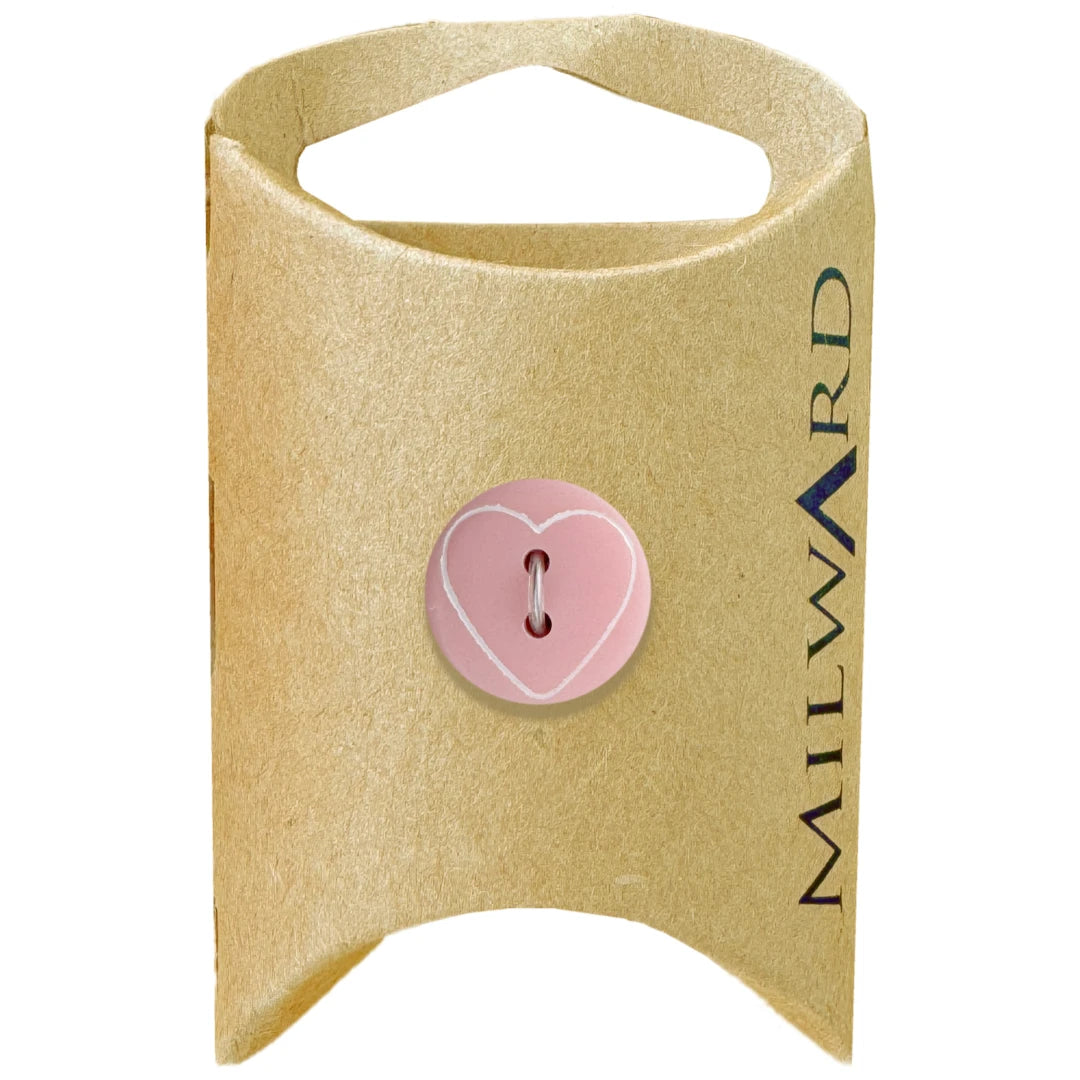 Milward Green Carded Pink 15mm (24L) Polyester 2-Hole Heart Button