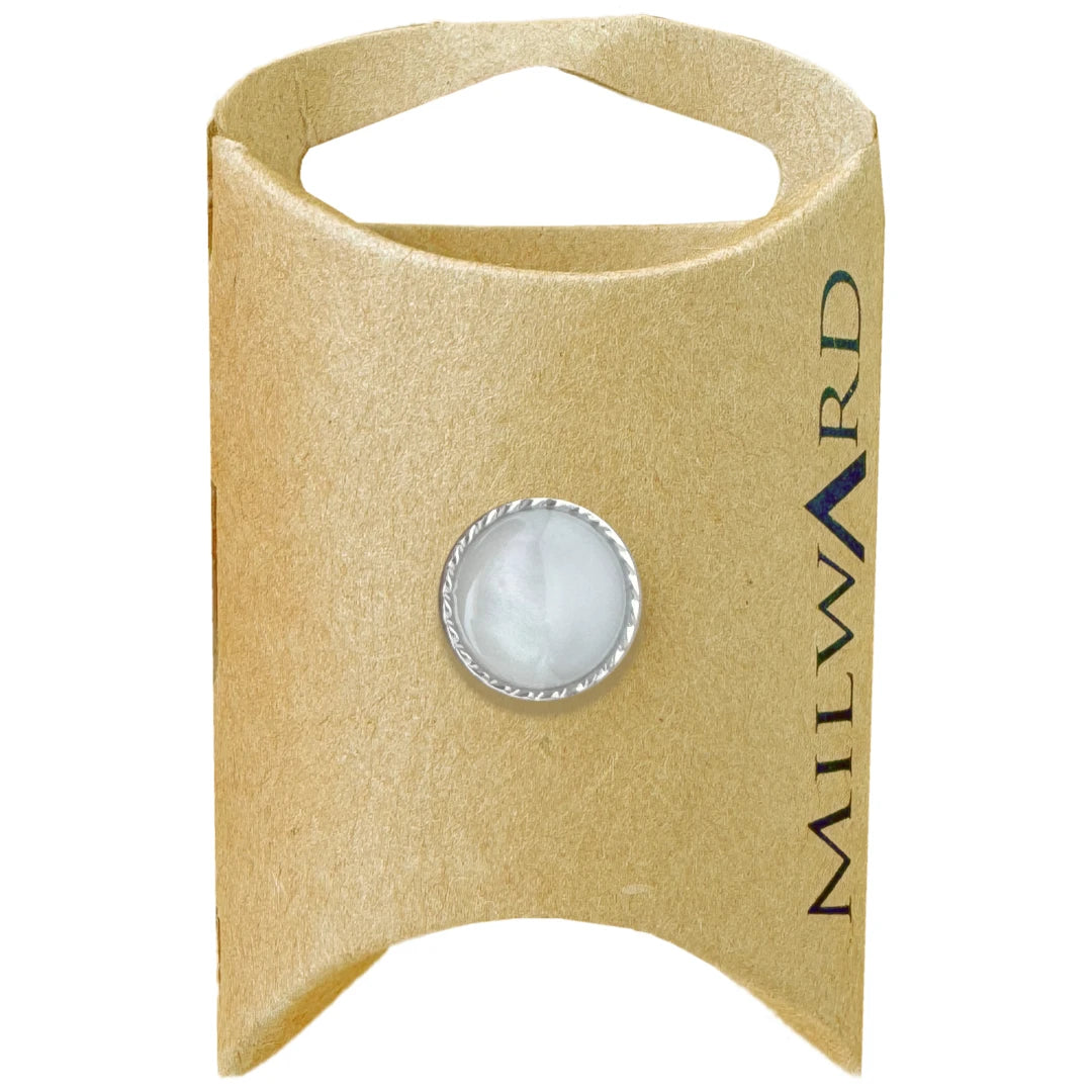 Milward Green Carded Silver 13mm (20L) Nylon Shank Pearl/Silver Rim Button