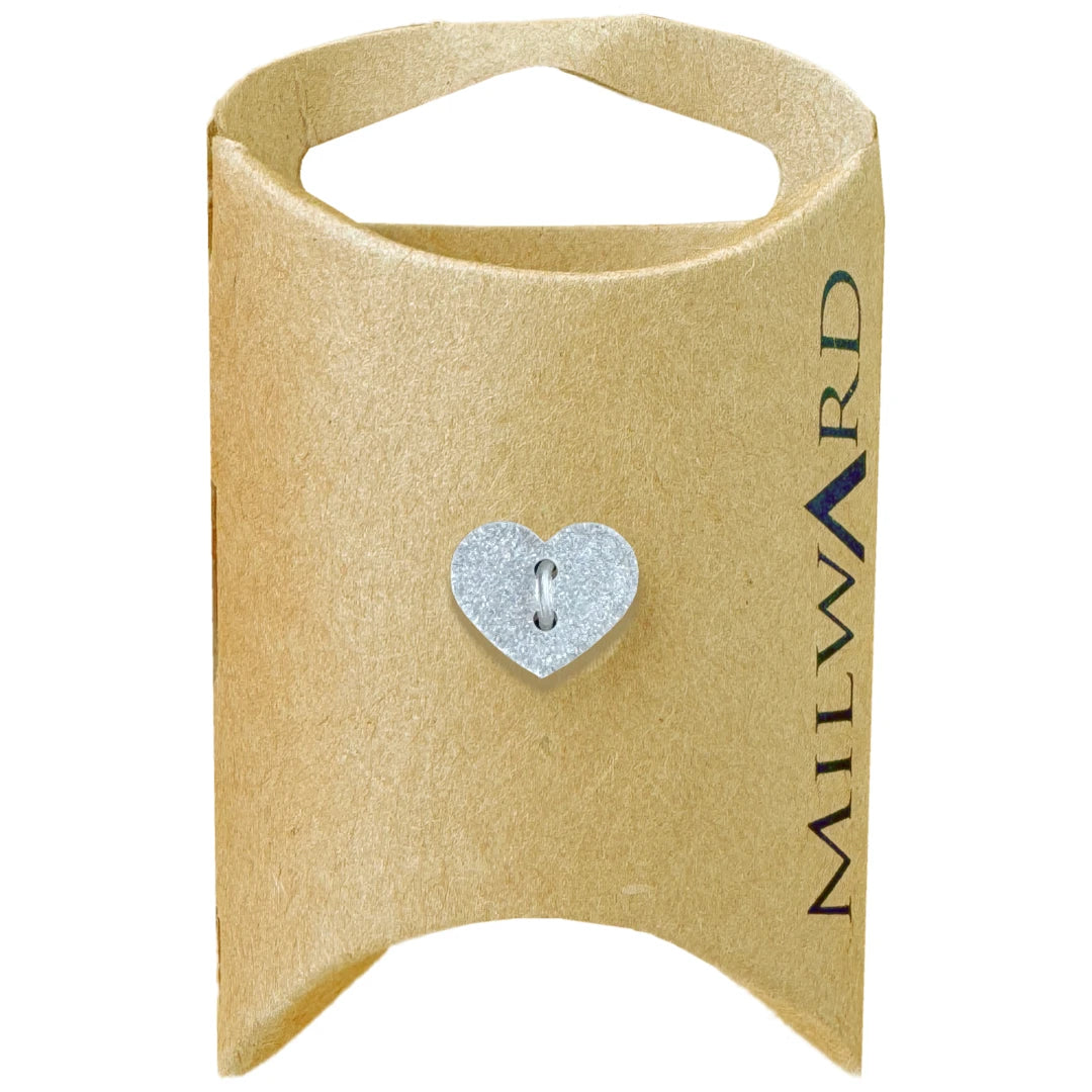Milward Green Carded Silver 13mm (20L) Polyester 2-Hole Glitter Heart Button