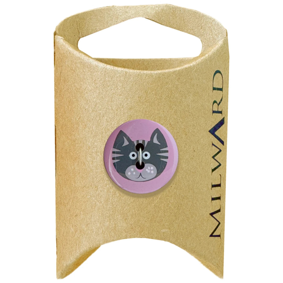 Milward Green Carded Pink 19mm (30L) Polyester 2-Hole Kitty Button