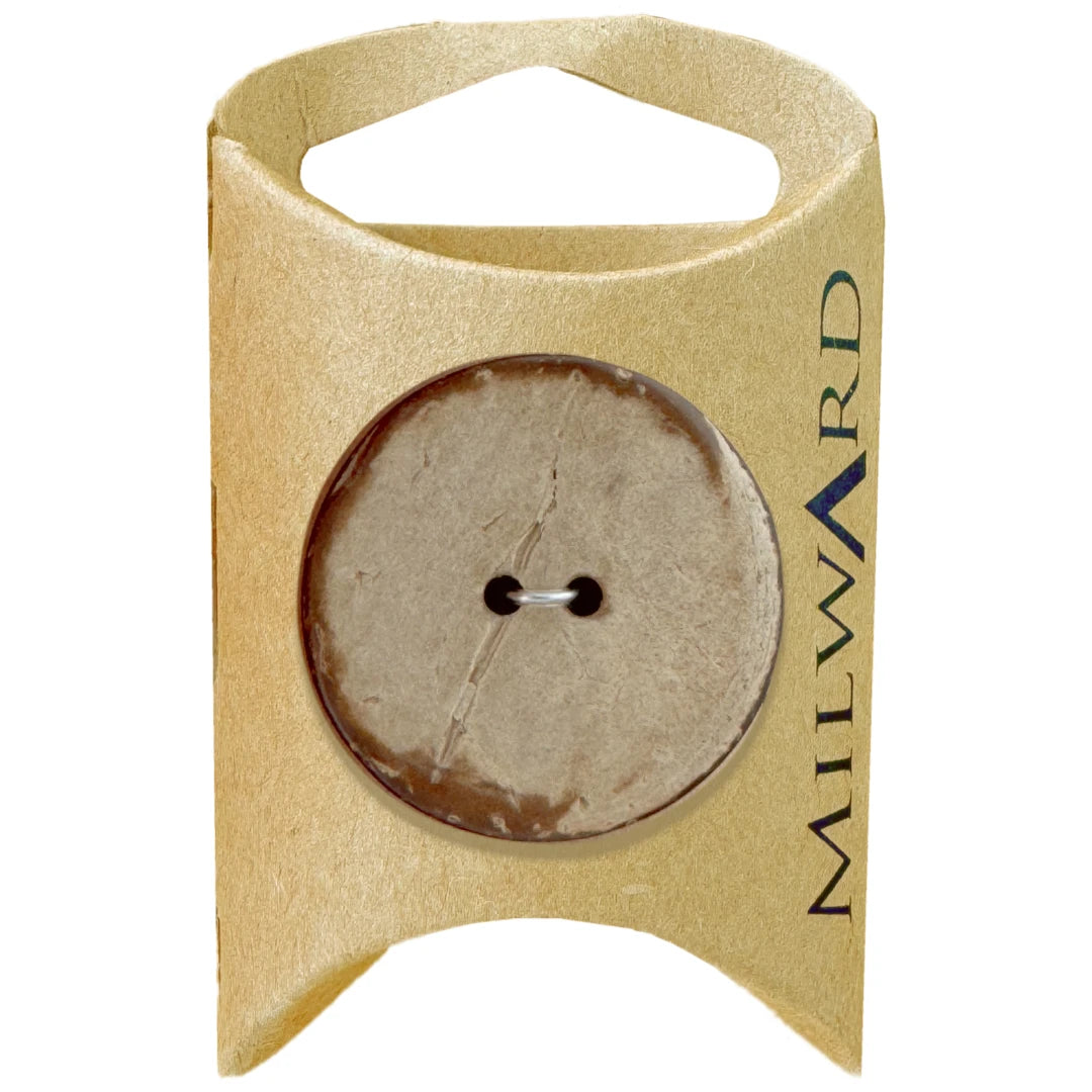 Milward Green Carded Natural 30mm (48L) Coconut 2-Hole Round Button