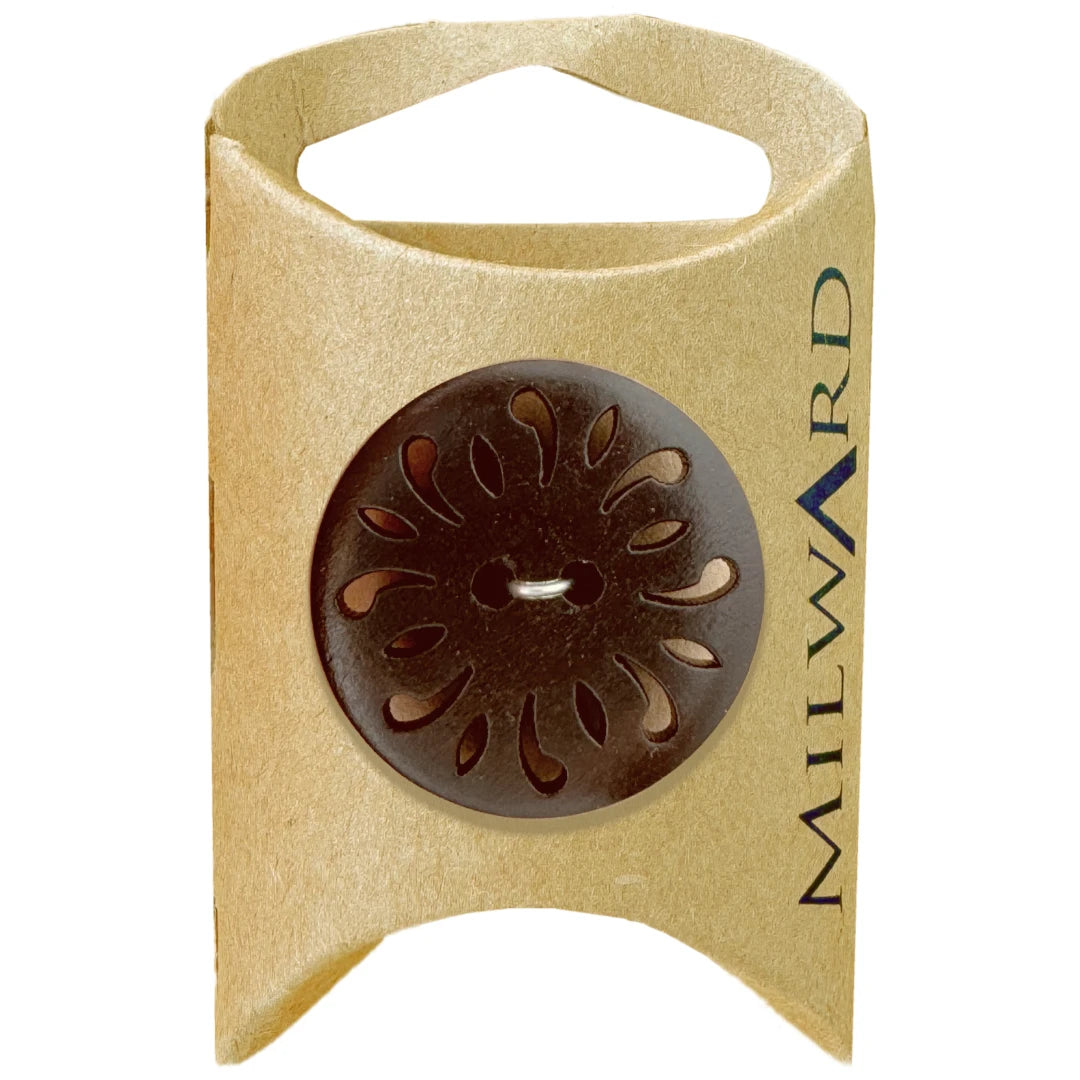 Milward Green Carded Brown 30mm (48L) Polyester 2-Hole Die Cut Button