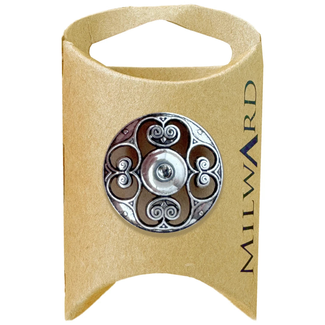 Milward Green Carded Antique Silver 23mm (36L) Metal Shank Filigree Button