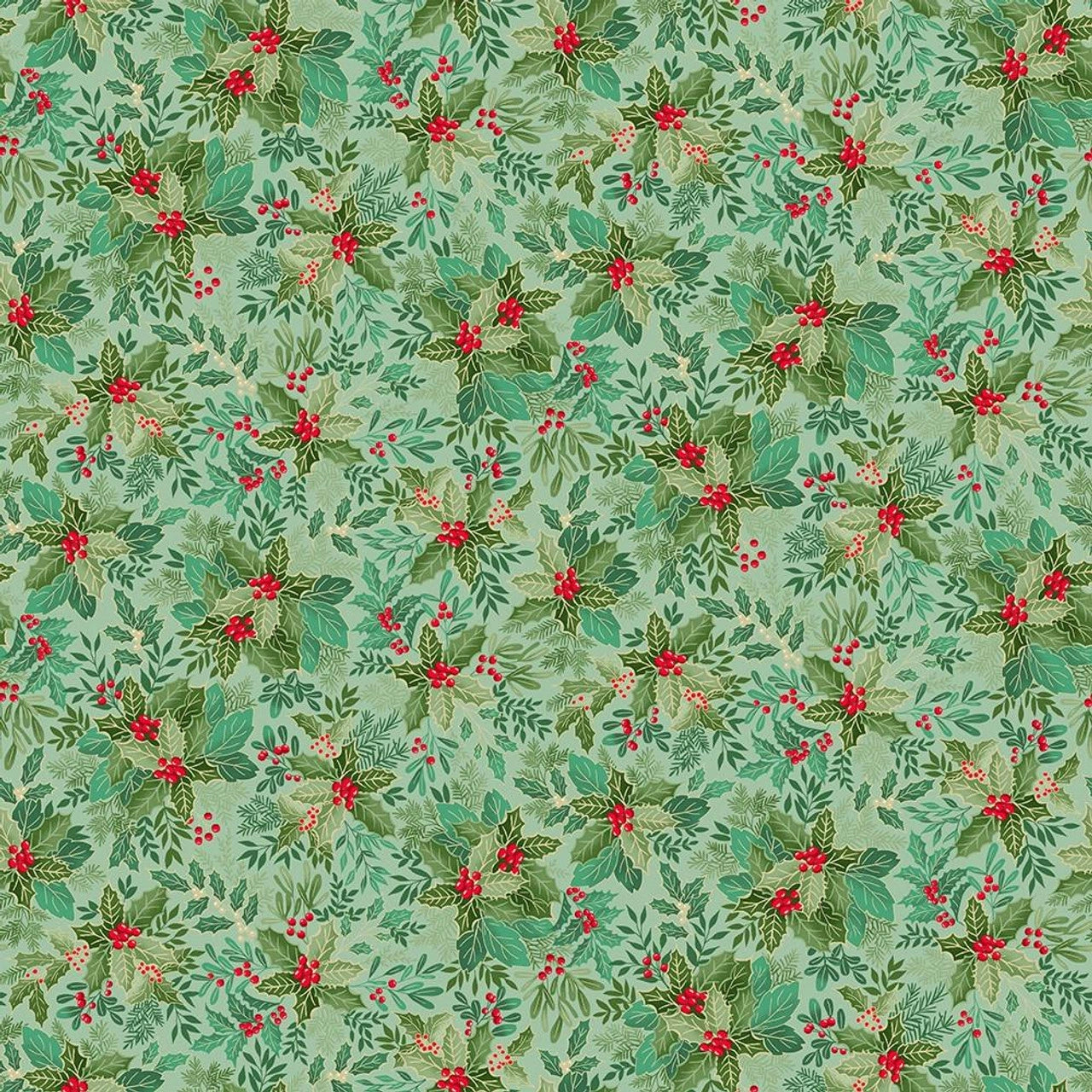 Good Tidings Mid Green Holly Bush Fabric Yardage