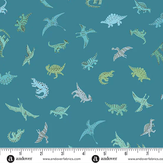 Prehistoric Blue Pals Fabric Yardage