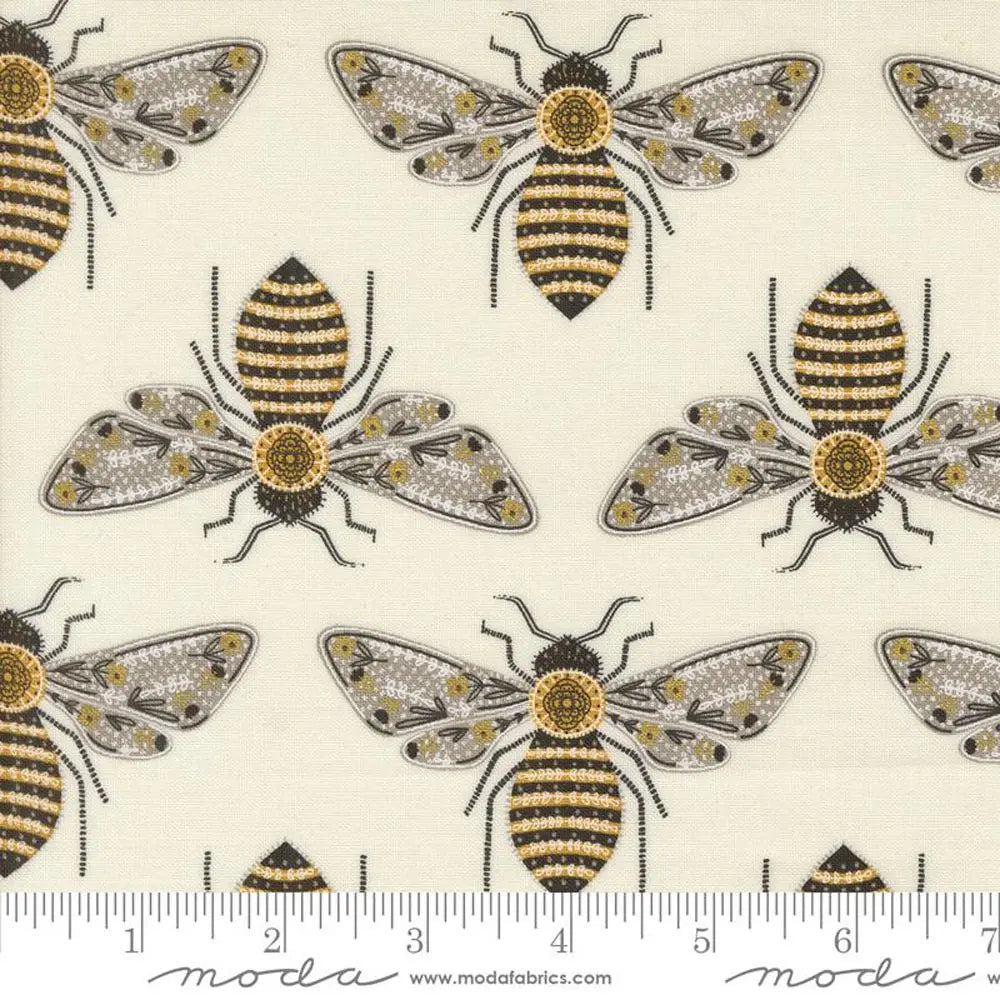 Bee Garden Metallic Porcelain Bumblebee Fabric Yardage
