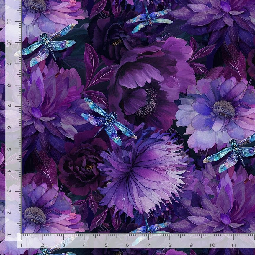 Dragonfly Mist Purple Floral with Dragonflies Fabric Yardage