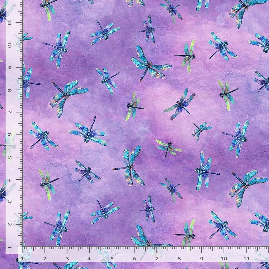 Dragonfly Mist Lavender Flying Dragonflies Fabric Yardage