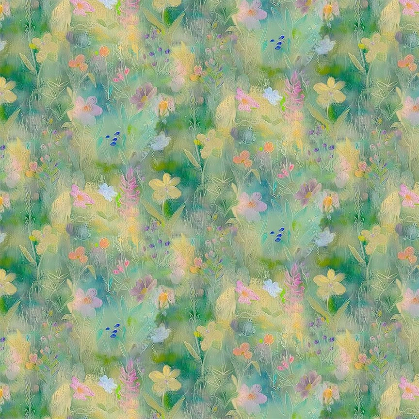 Wild Beauty Green Wildflower Field Fabric Yardage - quilt fabric for sewing and quilting projects