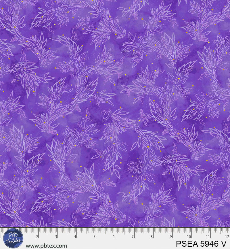 Painted Sea Violet Leaves Fabric Yardage