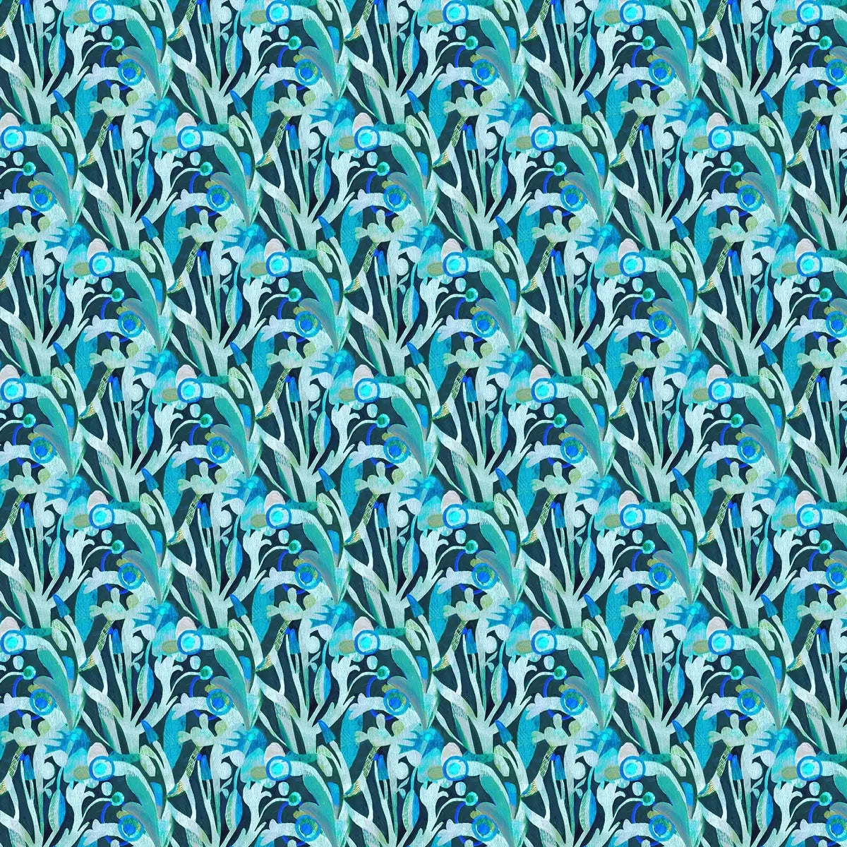 L'Heure Bleue Teal Tresor Fabric Yardage